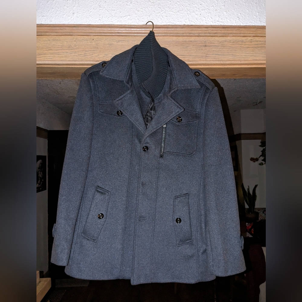 APTRO Men's Wool Pea Coat, Gray
